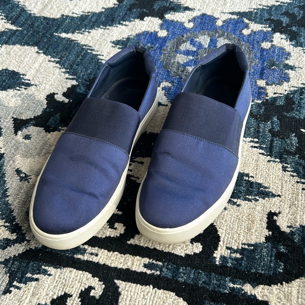 VINCE Navy Blue Satin Slip-On Sneakers